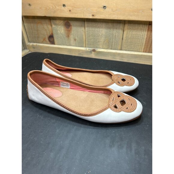 Sperry Womens Size 6M Leather Ballet Flats White & Brown - Picture 1 of 8